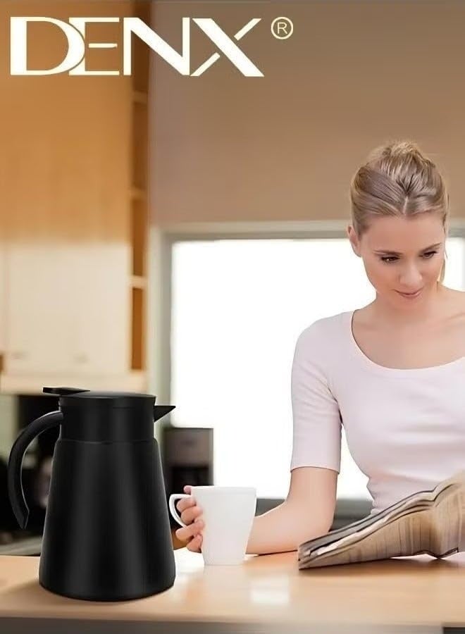 DENX Insulated Coffee & Tea Thermos DX2036 – 880ml Double-Wall Stainless Steel Flask with 2 Cups, Hot for 12 Hours, Cold for 24 Hours, Leak-Resistant Wide Spout, Black - Image 5