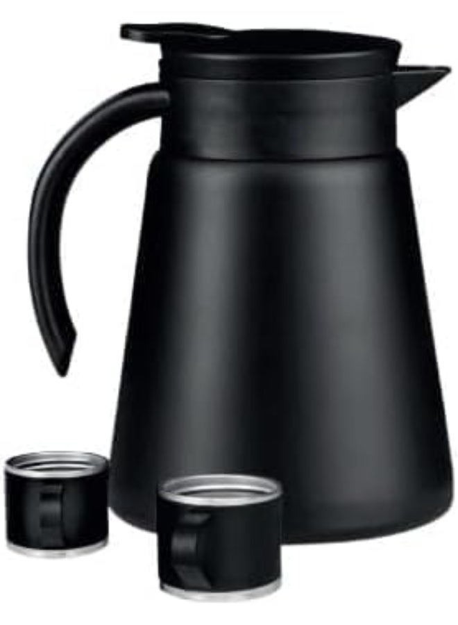 DENX Insulated Coffee & Tea Thermos DX2036 – 880ml Double-Wall Stainless Steel Flask with 2 Cups, Hot for 12 Hours, Cold for 24 Hours, Leak-Resistant Wide Spout, Black - Image 1