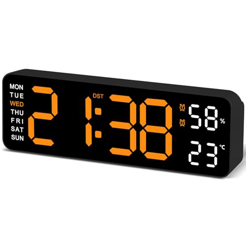 JoFomp Digital Wall Clock Large Display, 9" LED Wall Clocks for Living Room Decor, Digital Clock with Temperature/DST/Auto-Dimming/Humidity/Snooze - 12/24H, Silent Digital Clocks for Seniors Kids - Image 1