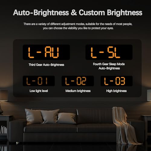 JoFomp Digital Wall Clock Large Display, 9" LED Wall Clocks for Living Room Decor, Digital Clock with Temperature/DST/Auto-Dimming/Humidity/Snooze - 12/24H, Silent Digital Clocks for Seniors Kids - Image 3