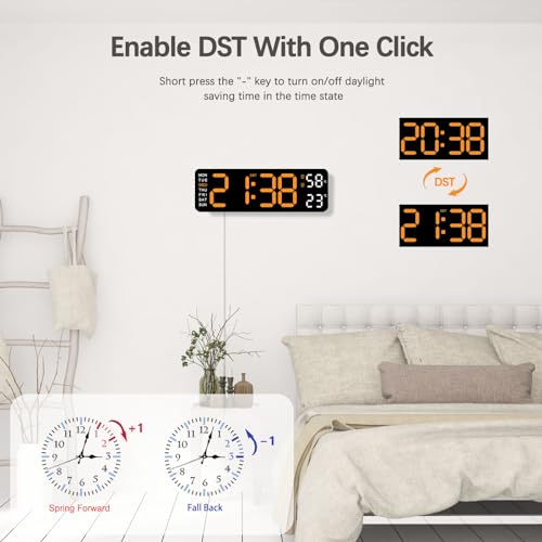 JoFomp Digital Wall Clock Large Display, 9" LED Wall Clocks for Living Room Decor, Digital Clock with Temperature/DST/Auto-Dimming/Humidity/Snooze - 12/24H, Silent Digital Clocks for Seniors Kids - Image 4