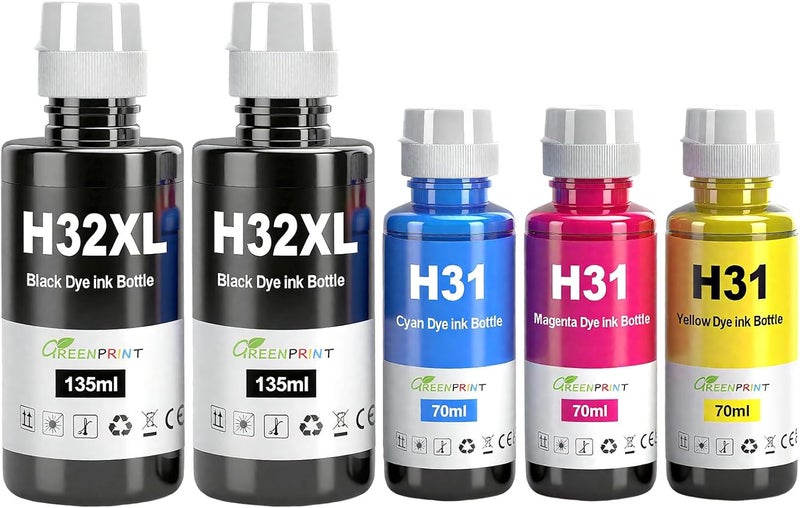 Greenprint 31 32XL Ink Multipack Compatible for H P Smart Tank 319 455 515 530 555 558 559 570 655 670 750 790 5105 5106 5107 7005 7006 7305 7306 7 605 415 419 Printers (5 Packs 2Z/C/M/G) - Image 1