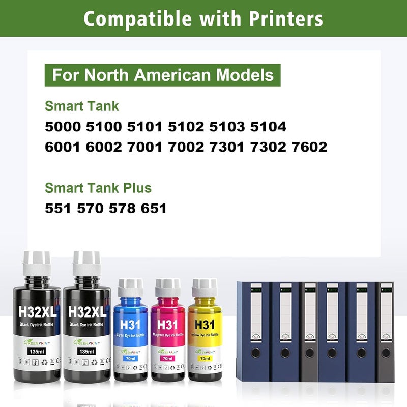 Greenprint 31 32XL Ink Multipack Compatible for H P Smart Tank 319 455 515 530 555 558 559 570 655 670 750 790 5105 5106 5107 7005 7006 7305 7306 7 605 415 419 Printers (5 Packs 2Z/C/M/G) - Image 3