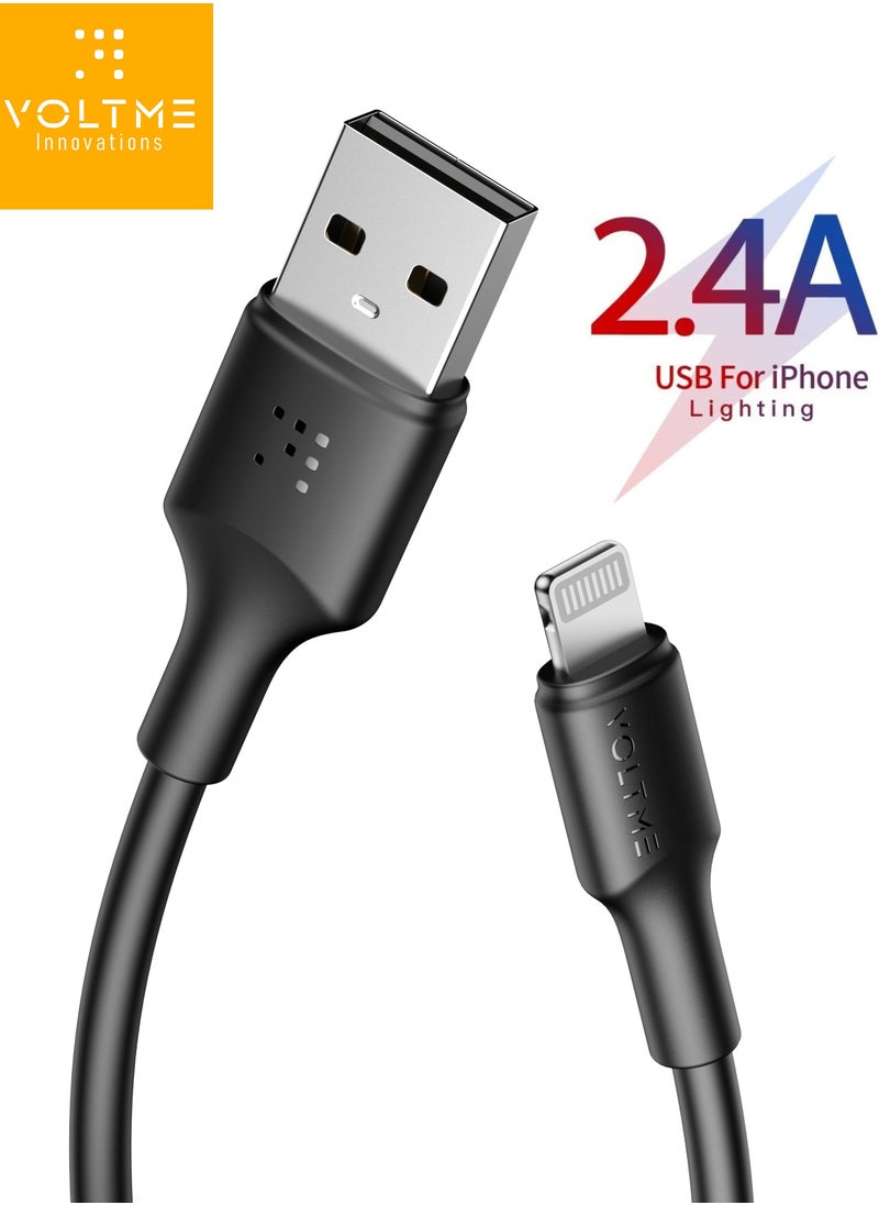 VOLTME - iPhone Charger Cord (1.2M) 2.4A Lightning Cable Fast Charging High Speed Data Sync USB Cable Compatible with iPhone 14/14 Pro/14 Plus/14 Pro Max, 13/12/11/XS MAX/XR/XS/X/8/7/Plus/iPad Air Pods- Black - Image 1