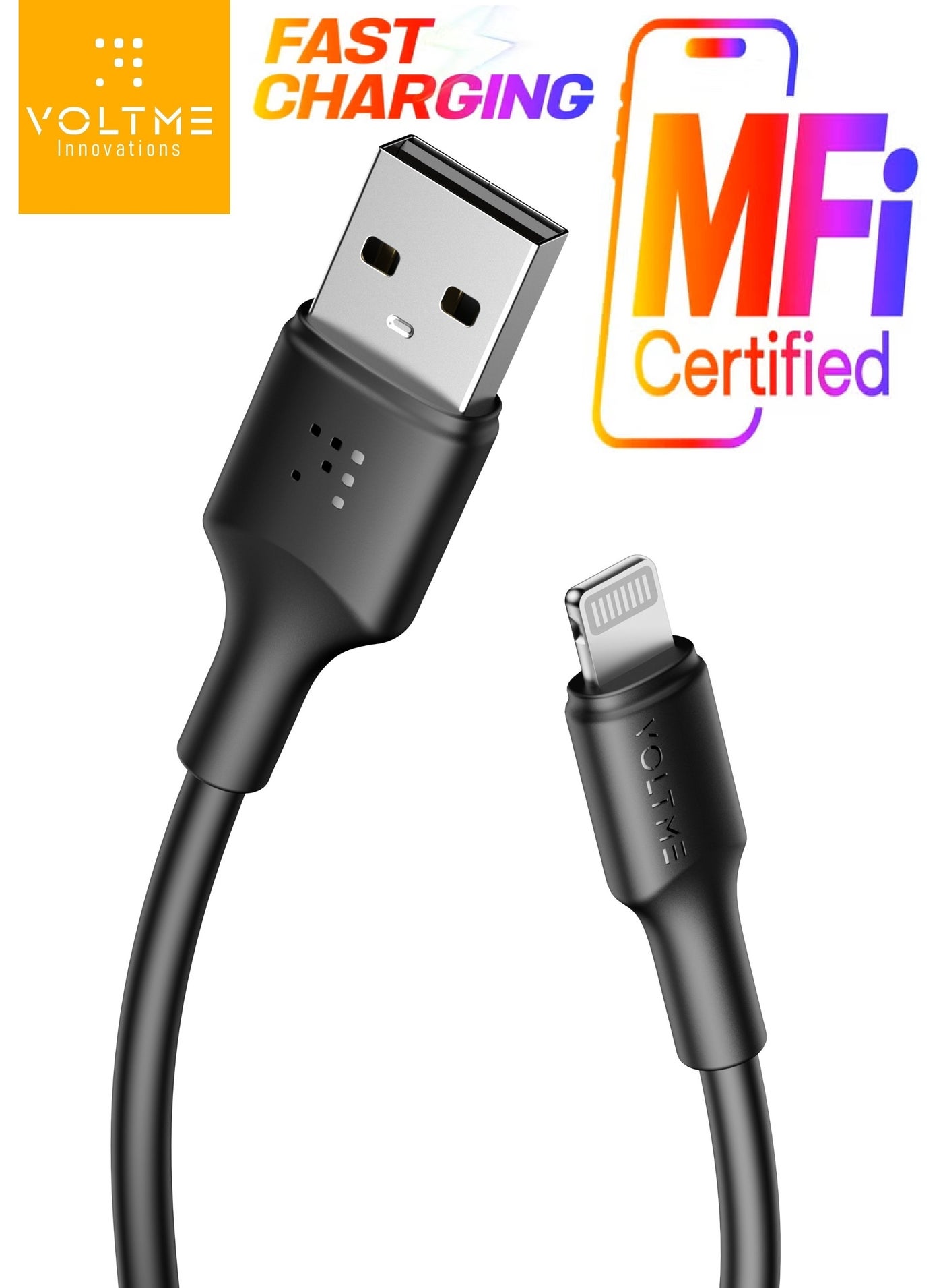 iPhone Charger Cable (1.2m) 2.4A, Lightning Cable for Fast Charging and High-Speed Data Transfer, USB Cable Compatible with iPhone 14/14 Pro/14 Plus/14 Pro Max, 13/12/11/10/9/8/7 Plus, iPad, AirPods - Black