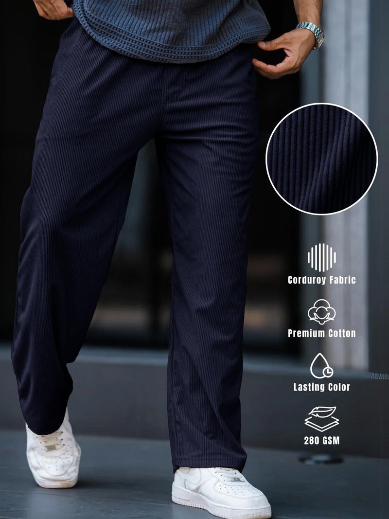SWADESI STUFF Men's Corduroy Trousers – Mid-Rise Straight Fit Pants with Self Design | Premium Cotton Corduroy | Lasting Color | Comfortable 280 GSM Fabric (in, Alpha, L, Standard, Blue) - Image 4