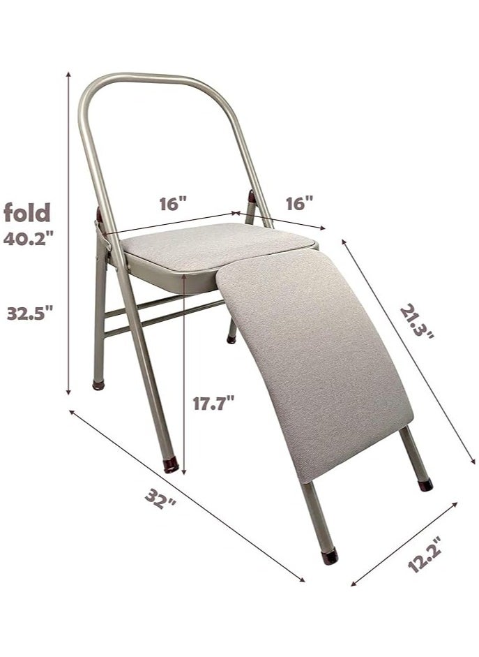NOAEOU yoga auxiliary chair with lumbar back support relieve back pain chair foldable balance handstand training tool (grey)  - Image 2