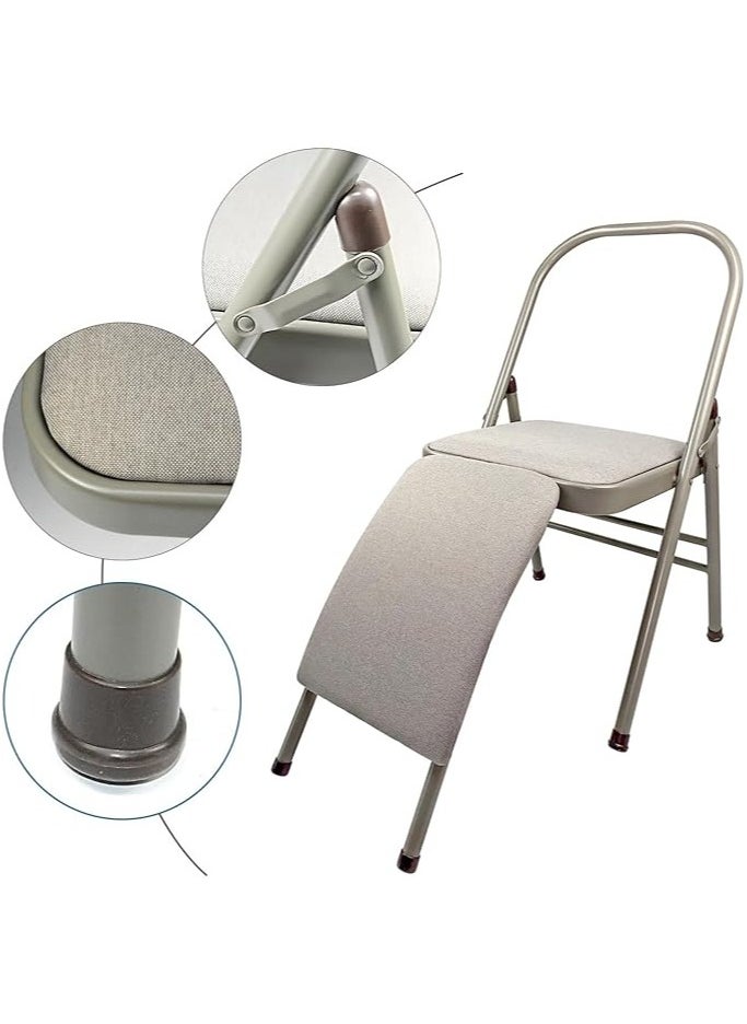 NOAEOU yoga auxiliary chair with lumbar back support relieve back pain chair foldable balance handstand training tool (grey)  - Image 4