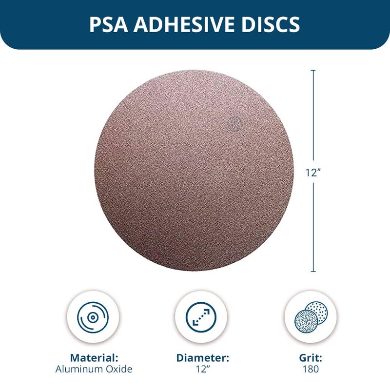 Benchmark Abrasives أقراص صنفرة PSA ذهبية بدون ثقب 12 بوصة ذات لاصق مع حبيبات أكسيد الألمنيوم لمطحنة السيارات - قرص صنفرة 12 بوصة - دمج السطح (10 عبوة)، 180 حبيبة - Image 3
