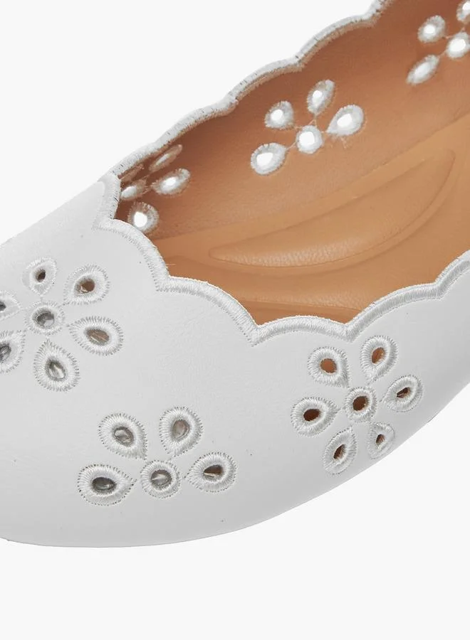 Little Missy WHITE Cut-Out Detail Slip-On Ballerina Shoes for Women | Best Price UAE