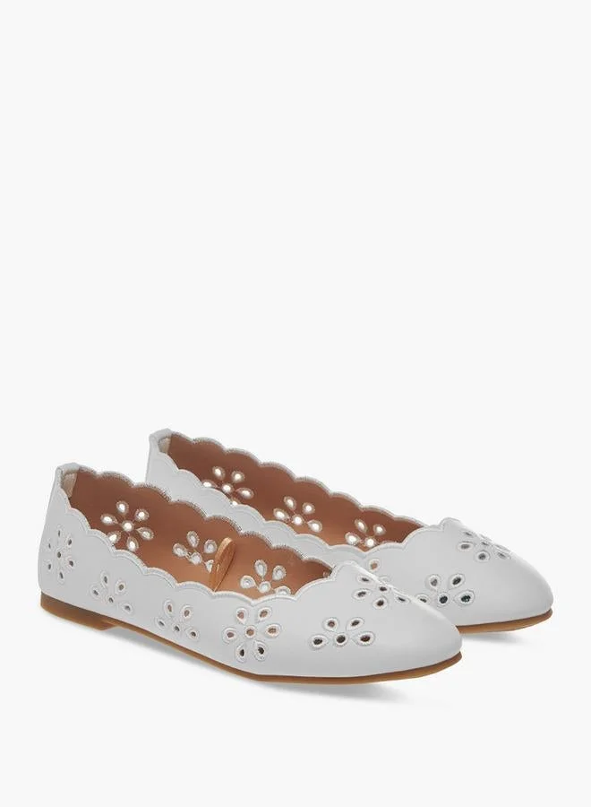 Little Missy WHITE Cut-Out Detail Slip-On Ballerina Shoes for Women | Best Price UAE