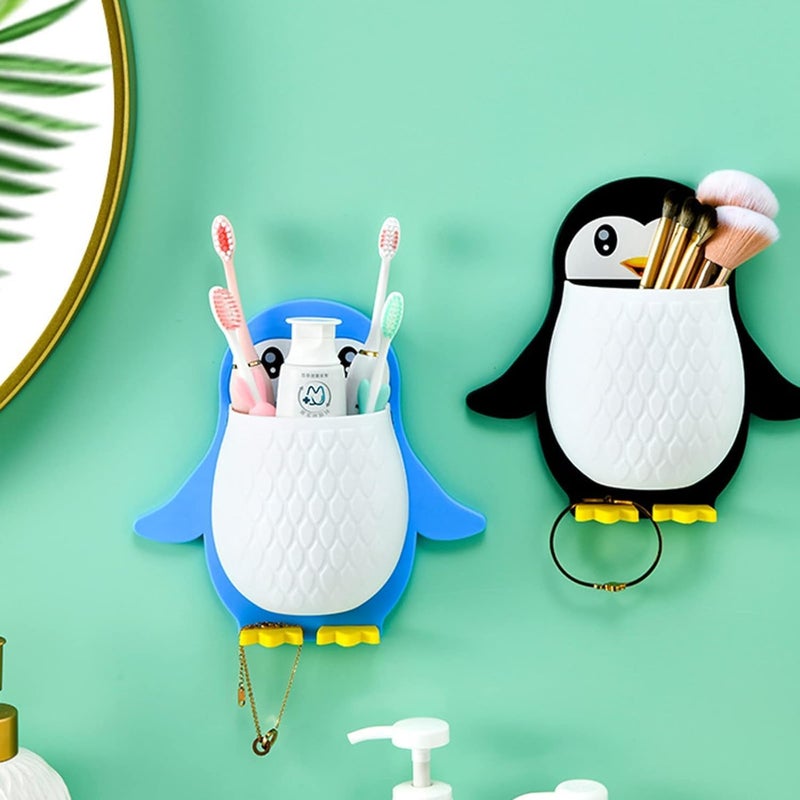 JENICO WORLD JENICO WORLD Toothbrush Holder Penguin Wall Mounted Storage Rack, Multifunctional Wall Hanging for Makeup Tools, Pens, Kitchen Chopsticks, Bathroom, Living Room Remote Control Storage (1PC'S) - Image 2
