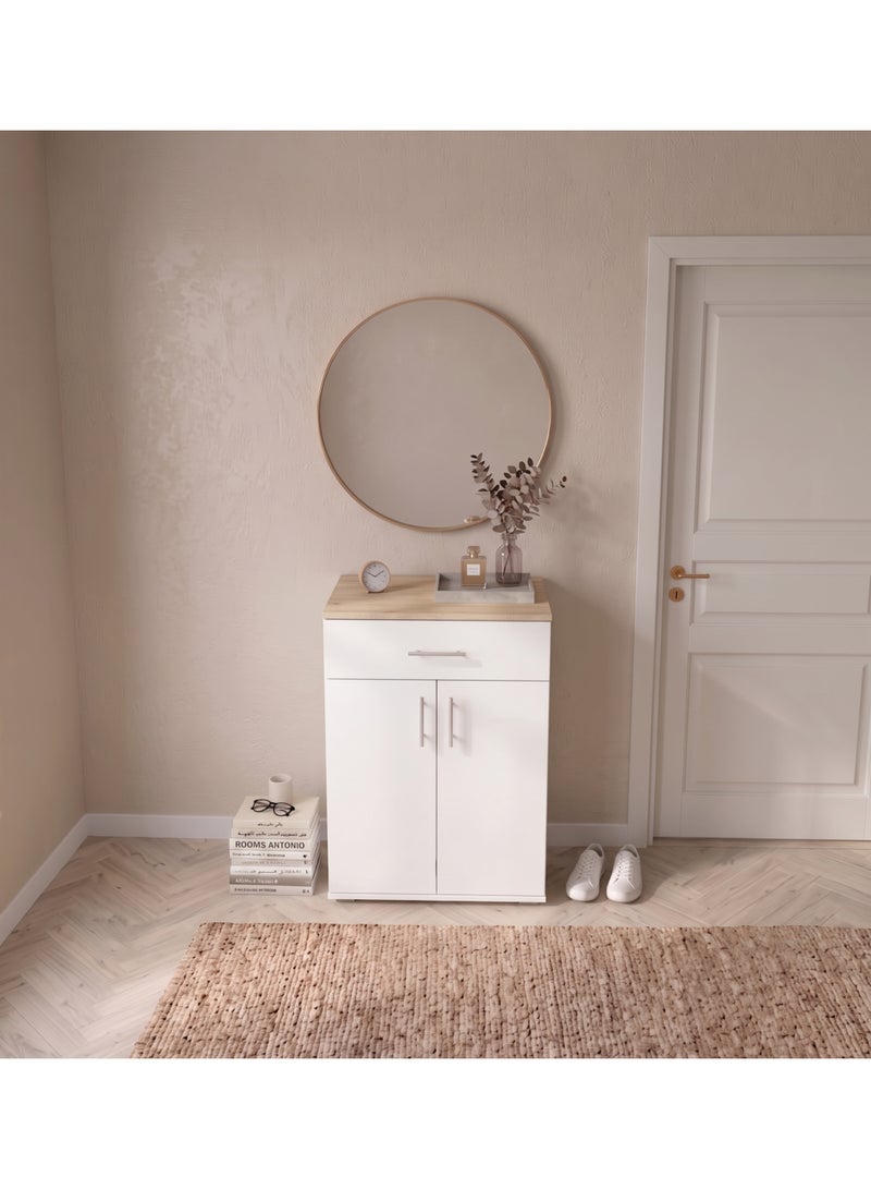 Furniture Store Modern shoe rack/shoe cabinet with a wide drawer and 5 shelves, MDF, in light wood color with white, high-quality finish, from Furniture Store. - Image 3