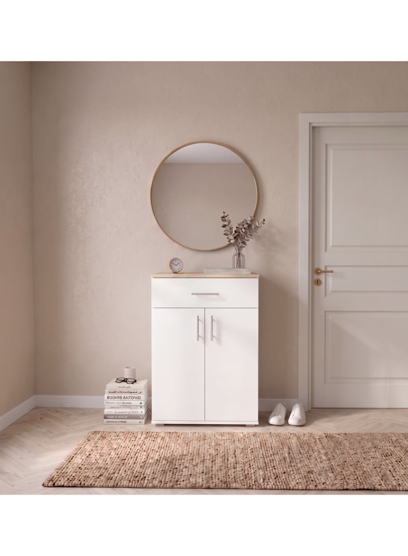 Furniture Store Modern shoe rack/shoe cabinet with a wide drawer and 5 shelves, MDF, in light wood color with white, high-quality finish, from Furniture Store. - Image 2