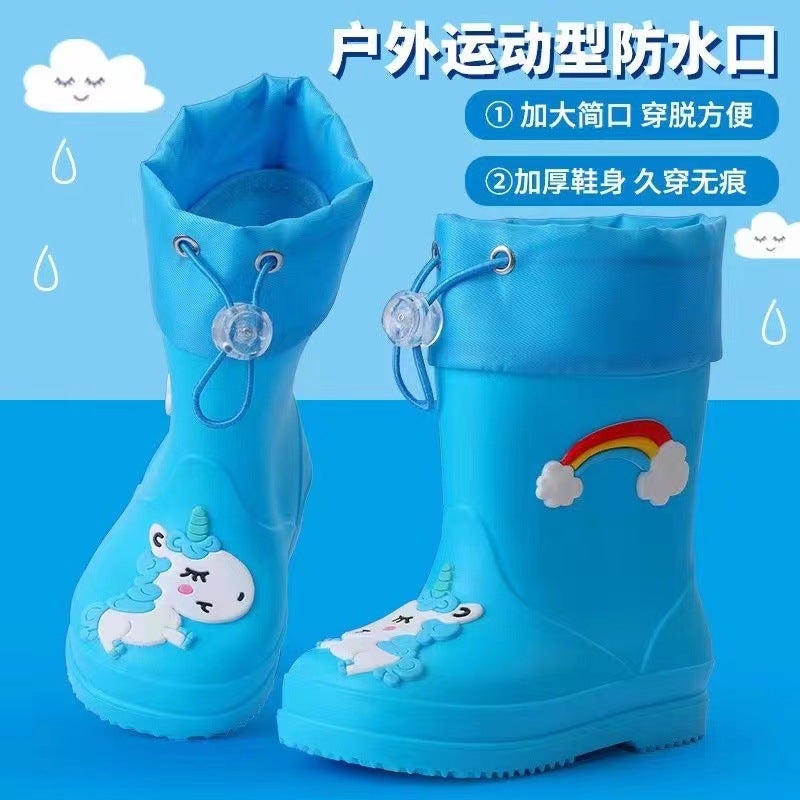 Children'S Rain Boots Cartoon Kindergarten Primary School Students Boys And Girls Rain Boots Baby Non-Slip Soft Bottom Elastic Mouth Waterproof Shoes - Image 1
