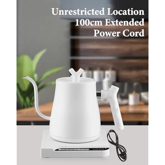DOOKOO Electric Gooseneck KettleStainless Steel Electric Water Kettle  Coffee Kettle With Temperature Indicate1000W Quick Heating Constant Temperature Auto Shut Off Touch Screen Panel White - Image 3