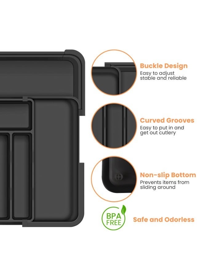منظم أدوات المائدة، صينية درج قابلة للتوسيع والتعديل رباعية الاتجاهات مع أقسام تخزين للسكاكين والشوك والملاعق وأدوات المطبخ. - Image 5