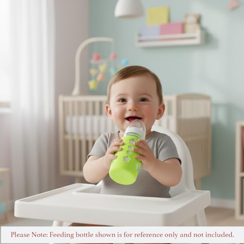 Safe-O-Kid BPA-Free Pure Silicone Bottle Cover Soft, Non-Toxic, Protective Cover for Baby Bottles, Safe for Little Ones, Durable, Easy to Clean 120 ml, Green - Pack of 1 - Image 2