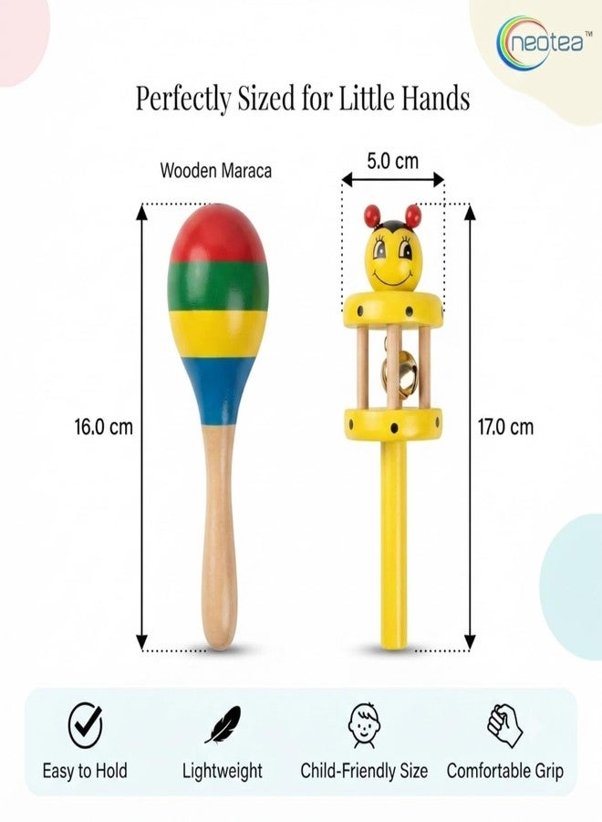 Neotea Wooden Rattle Toy Set for Babies | Cage + Shaker Design | Eco-Friendly, Safe, and Non-Toxic | Set of 2 | Colorful, Stimulating Rattle Toy for Infants | Perfect for Early Development - Image 3
