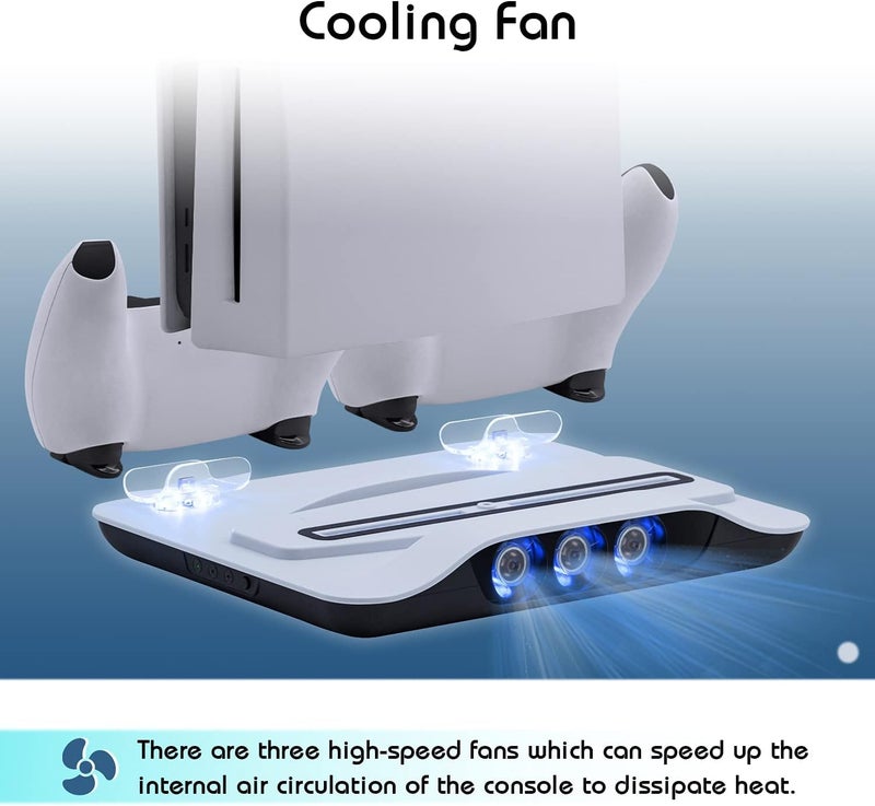 MAKINGTEC Cooling Fan and Dual Controller Charger Station for PS5 Console, Cooler Station and Charging Dock with Extra USB Ports for Playstation 5 UHD and Digital Edition, White - Image 5