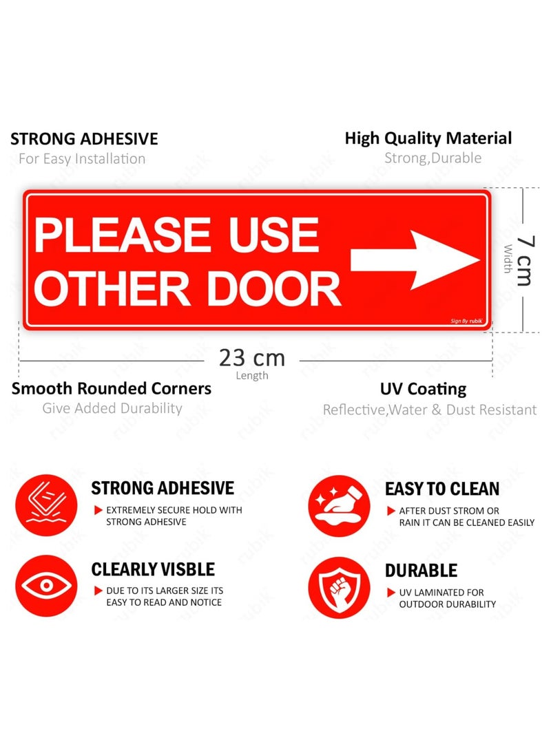 Rubik Please Use Other Door Self Adhesive Sign Sticker 23x7cm, Removable Weather Resistant Reflective Long Lasting Vinyl Decal for Office Stores Schools Indoors and Outdoors (Right Side, Red/White) - Image 2