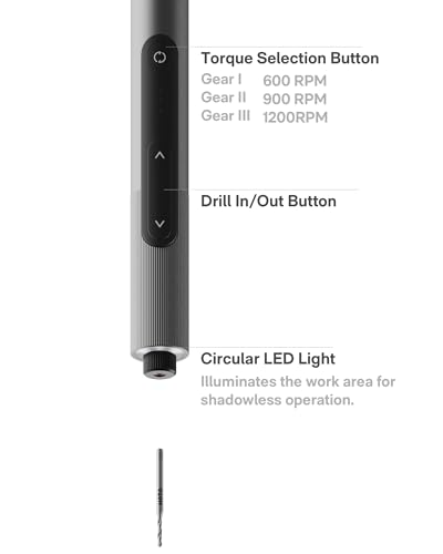 HOTO SNAPBLOQ DA03 Cordless Electric Mini Drill Pen 3Speed Precision Hand Drill for Jewelry PCB DIY Crafts Corelss Brushless Motor 800mAh TypeC Rechargeable LED Ring Light 20 M2 Drill Bits - Image 3