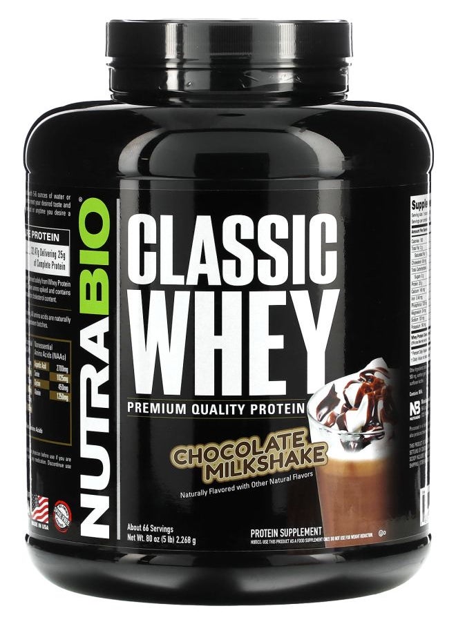 NutraBio Classic Whey Protein Chocolate Milkshake 5 lbs (2268 g) 