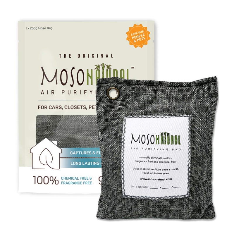 MOSO NATURAL Unscented Air Purifying Granule Bag Odor Eliminator For Cars ClosetsBathrooms And Pet Areas 200gram Charcoal color Long Lasting Charcoal Bag Lasts up to 2 years - Image 1