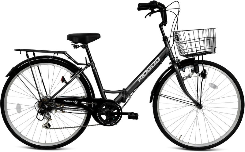 MOGOO FUSION Adult Folding Bike 26 inch Wheels 6 Speed Shimano City Bike for Men Women with Steel Basket, Caliper Brakes, Foldable Durable Steel Frame, Dynamo Headlight, Adjustable Seat - Image 1