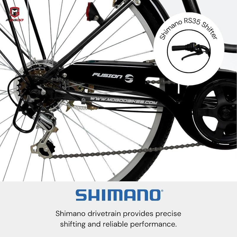 MOGOO FUSION Adult Folding Bike 26 inch Wheels 6 Speed Shimano City Bike for Men Women with Steel Basket, Caliper Brakes, Foldable Durable Steel Frame, Dynamo Headlight, Adjustable Seat - Image 4