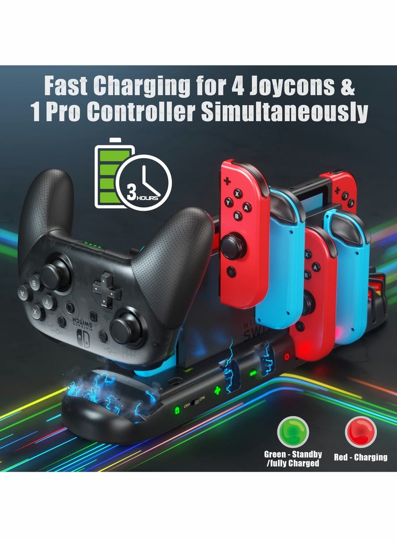 SYOSI Controller Charger for Switch Original and for OLED Model, Charging Dock Station for Switch Joy-con and for Pro Controller, Charger Dock Stand with 4 Charging Slots and Detachable 8 Game Slots - Image 3