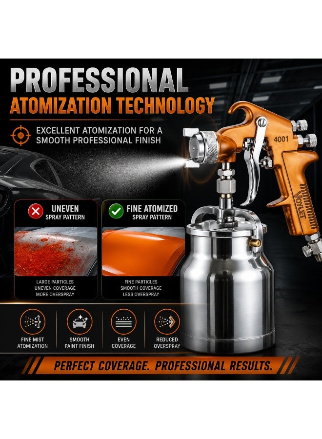 Voylet 4001 Professional Air Spray Gun with 1000ml Paint Cup, 1.4mm / 1.7mm / 2.0mm Nozzle Options, Suction Feed Pneumatic Paint Sprayer for Automotive, Furniture & Industrial Coatings - Image 2