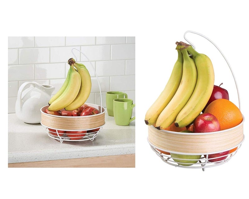 InterDesign RealWood Kitchen Fruit Tree Bowl with Banana Hanger - White/Light Wood Finish - Image 4