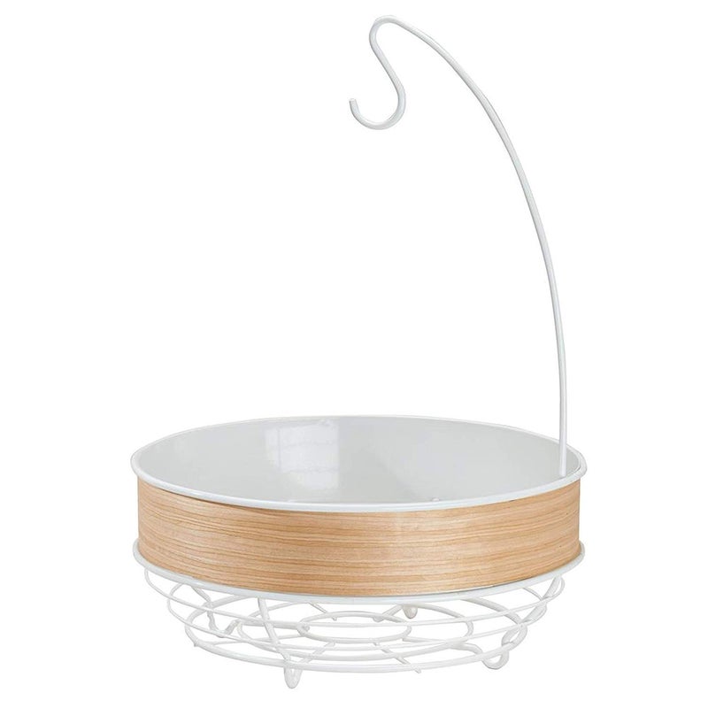 InterDesign RealWood Kitchen Fruit Tree Bowl with Banana Hanger - White/Light Wood Finish - Image 1