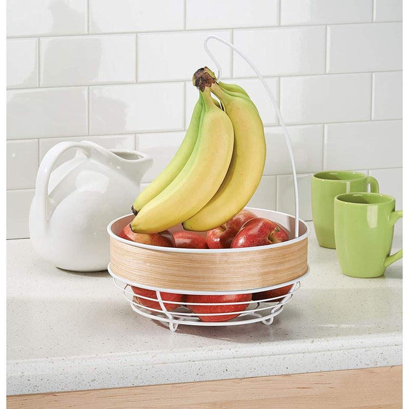 InterDesign RealWood Kitchen Fruit Tree Bowl with Banana Hanger - White/Light Wood Finish - Image 3