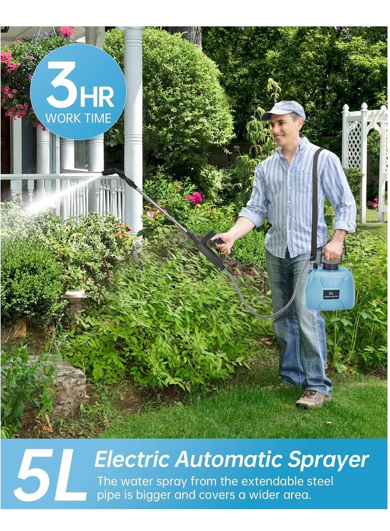 Excefore 1.35 Gallon/5L Battery Powered Sprayer,Upgrade Electric Sprayer with 3 Mist Nozzles, Electric Sprayer with USB Rechargeable Handle, Garden Sprayer with Adjustable Shoulder Strap  - Image 2