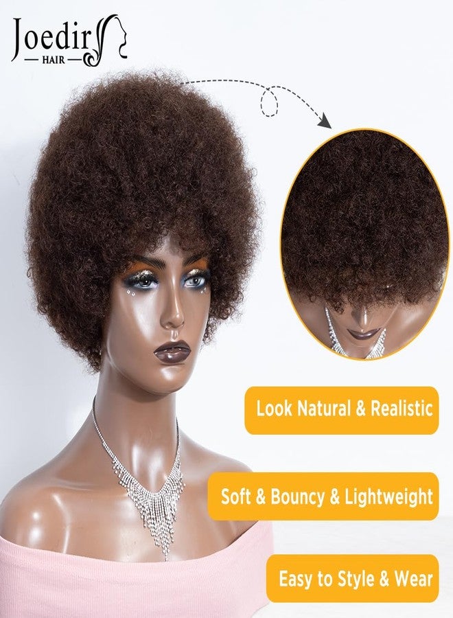 JOEDIR HAIR Short Afro Human Hair Wigs for Black Women Dark Brown Afro Curly Wig Soft and Bouncy Glueless Wig 130% Density (Color: 4) - Image 2