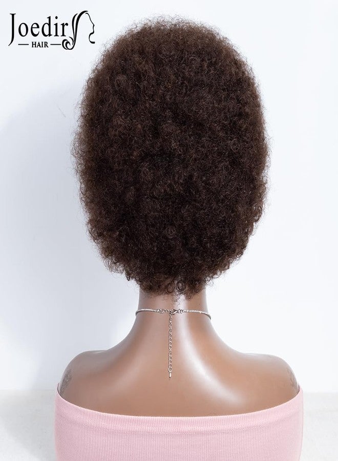 JOEDIR HAIR Short Afro Human Hair Wigs for Black Women Dark Brown Afro Curly Wig Soft and Bouncy Glueless Wig 130% Density (Color: 4) - Image 4