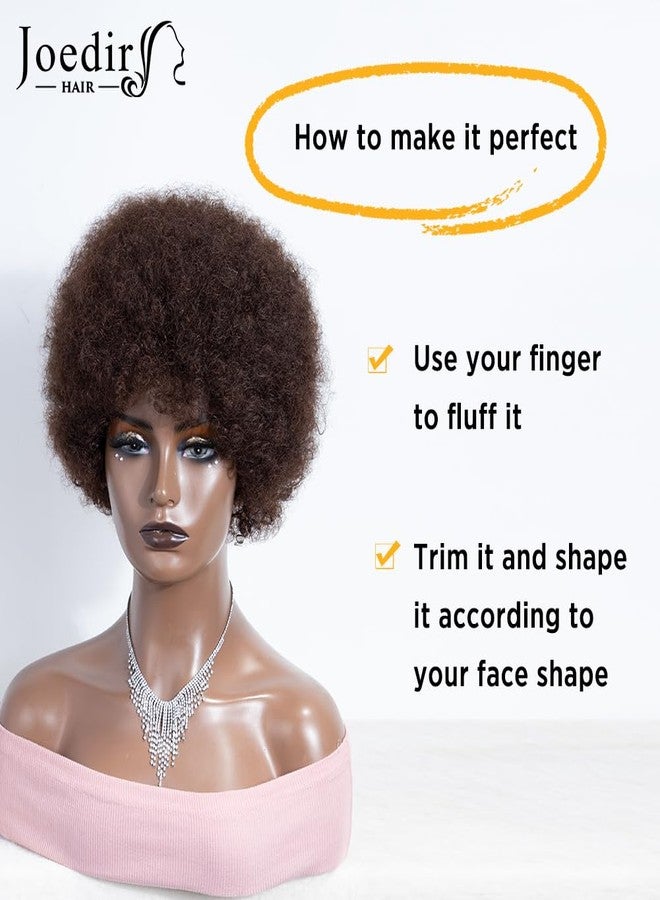 JOEDIR HAIR Short Afro Human Hair Wigs for Black Women Dark Brown Afro Curly Wig Soft and Bouncy Glueless Wig 130% Density (Color: 4) - Image 3