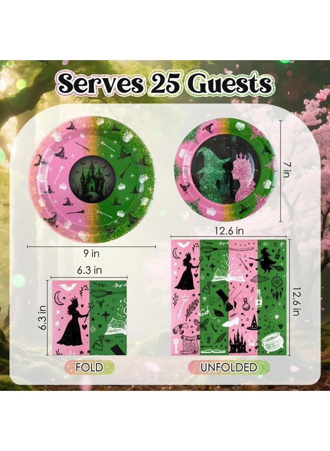 Watch Me Fly Witch and Princess Party Tableware Set for 25 Guests, Includes 9” and 7” Plates and Napkins, Princess & Witch Design, Disposable Girl Birthday Party Supplies for Magical Fairy Tale Theme Celebration - Image 2