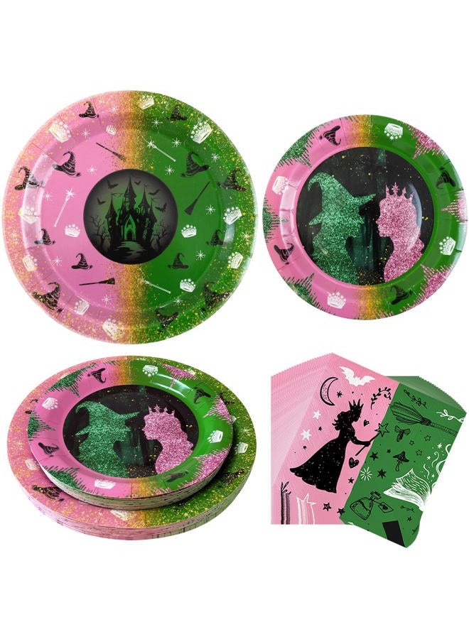 Watch Me Fly Witch and Princess Party Tableware Set for 25 Guests, Includes 9” and 7” Plates and Napkins, Princess & Witch Design, Disposable Girl Birthday Party Supplies for Magical Fairy Tale Theme Celebration - Image 1