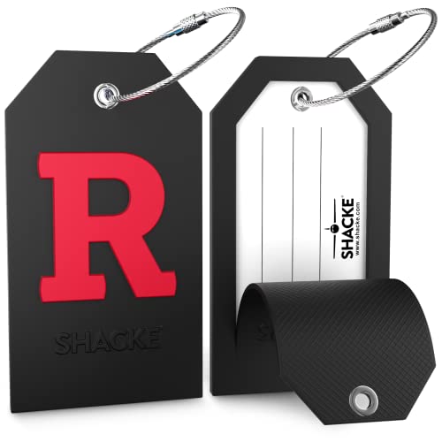 Shacke Initial Luggage Tag with Full Privacy Cover and Stainless Steel Loop - Black (Letter R) - Image 2