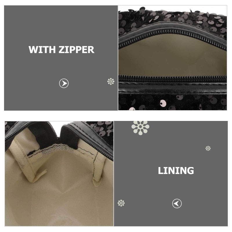 Large Capacity Black Sequin Makeup Bag Square Travel Cosmetic Organizer with Zipper - Image 5