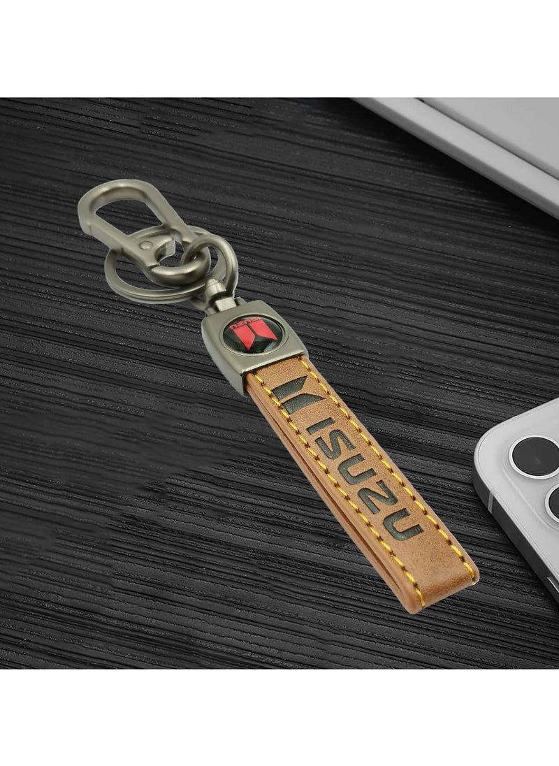ISUZU Car Key Chain Super Finish Metal Ring PU Leather Strap Keychain Home Key Chain Car Keychain ISUZU - 1Pcs  - Image 1