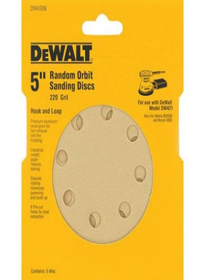 ديوالت ورق صنفرة DEWALT DW4306 بقطر 5 بوصات و8 فتحات وحبيبات 220 ومزود بخطاف وحلقة ومدار عشوائي (عبوة من 5 قطع) - Image 1