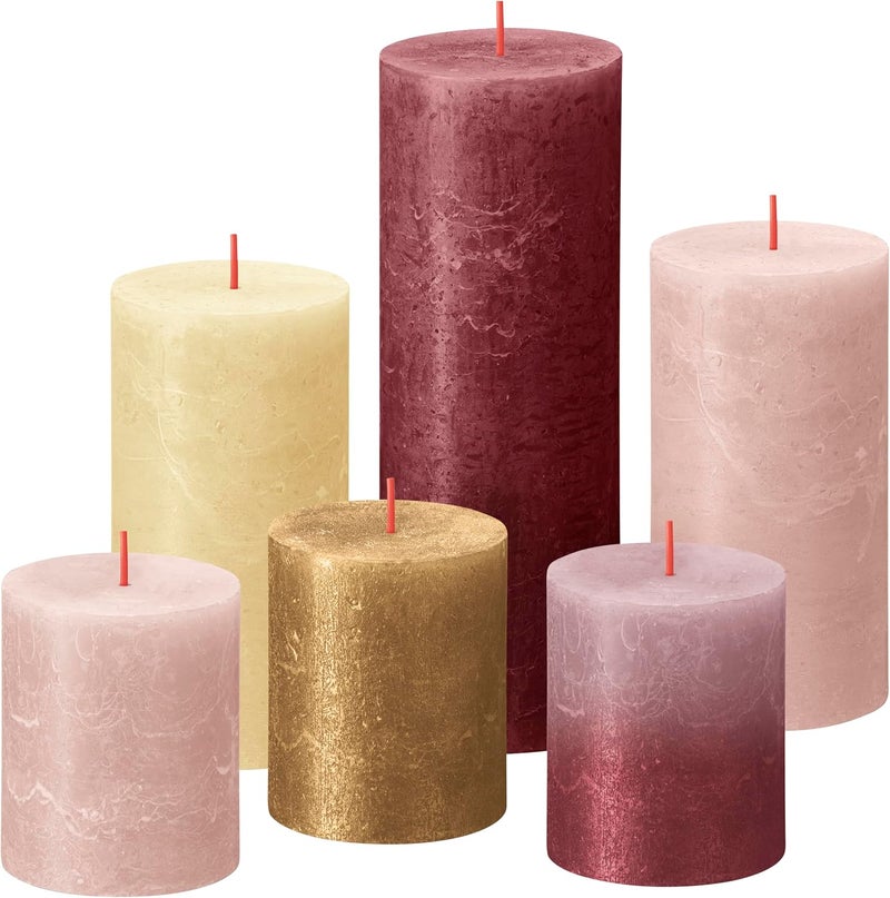 BOLSIUS Rustic Pillar Candles - Gift Set of 6 - Haptic Luxury - Decorative Household Candles - Length Burning Time - Unscented - Natural Plant Wax - Without Palm Oil - Image 1
