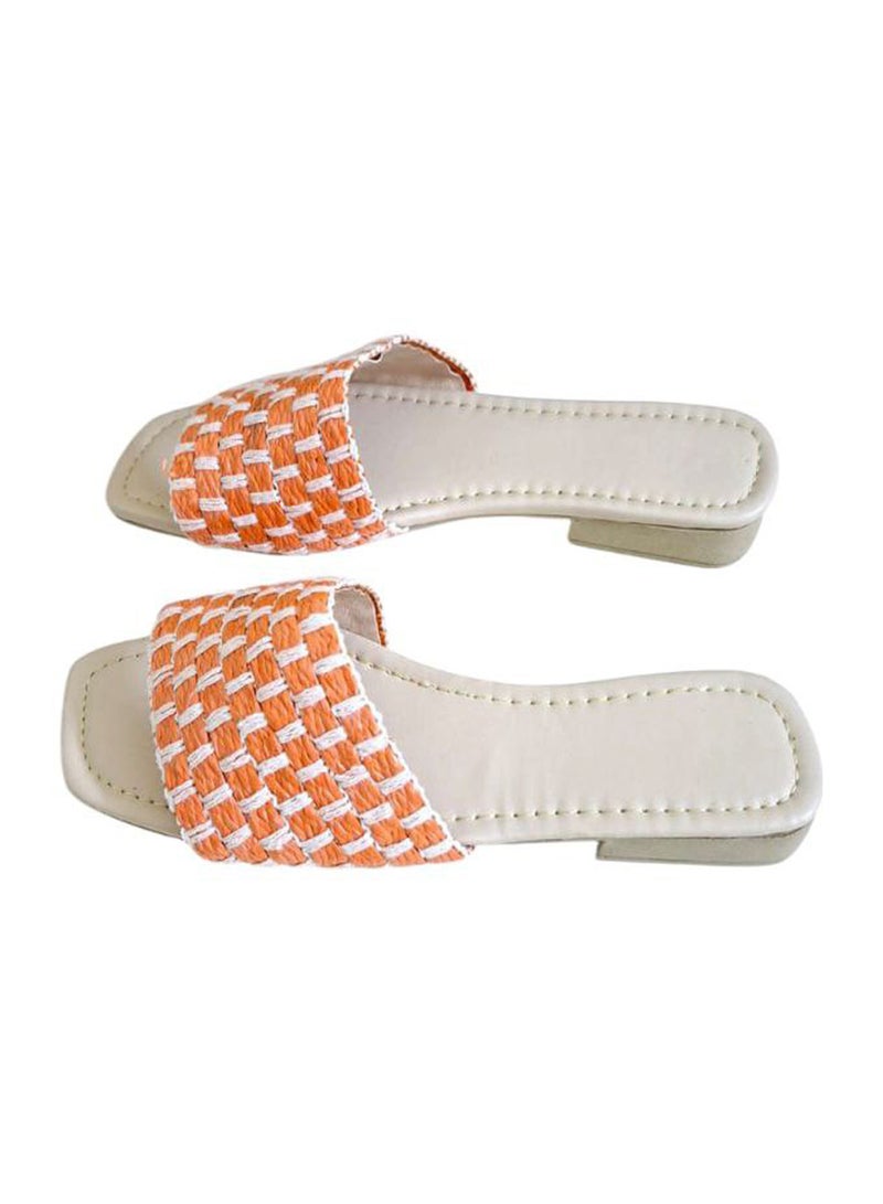 Karisma Flat Squared Toe Slippers With Simple Canvas Embroidered With Simple Strap - Image 2
