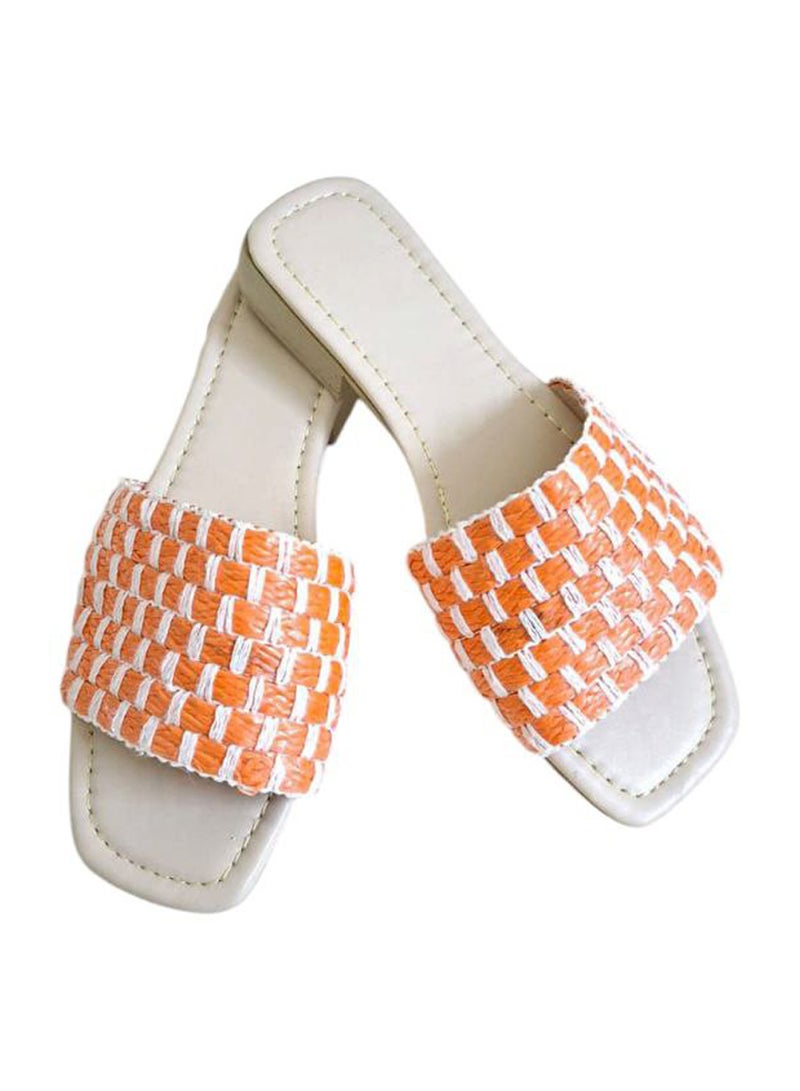 Karisma Flat Squared Toe Slippers With Simple Canvas Embroidered With Simple Strap - Image 1