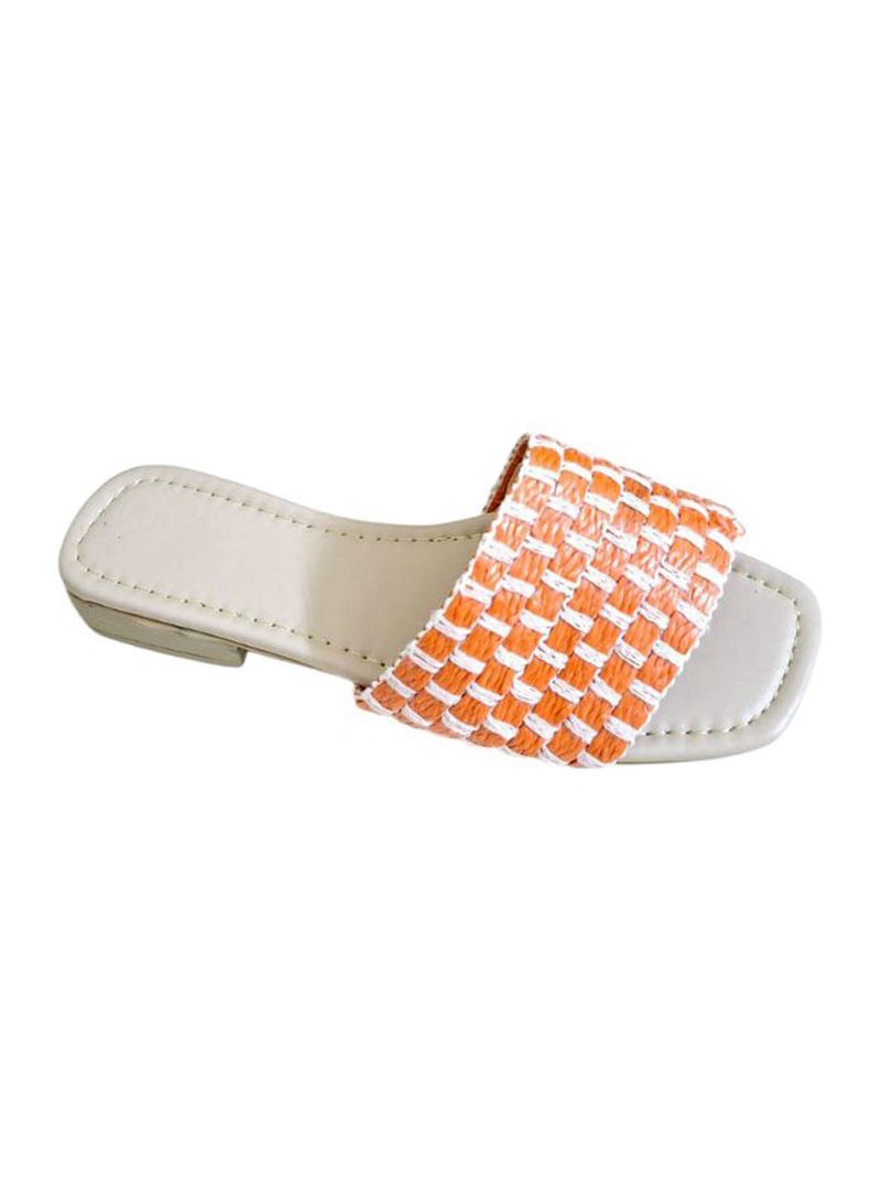 Karisma Flat Squared Toe Slippers With Simple Canvas Embroidered With Simple Strap - Image 3