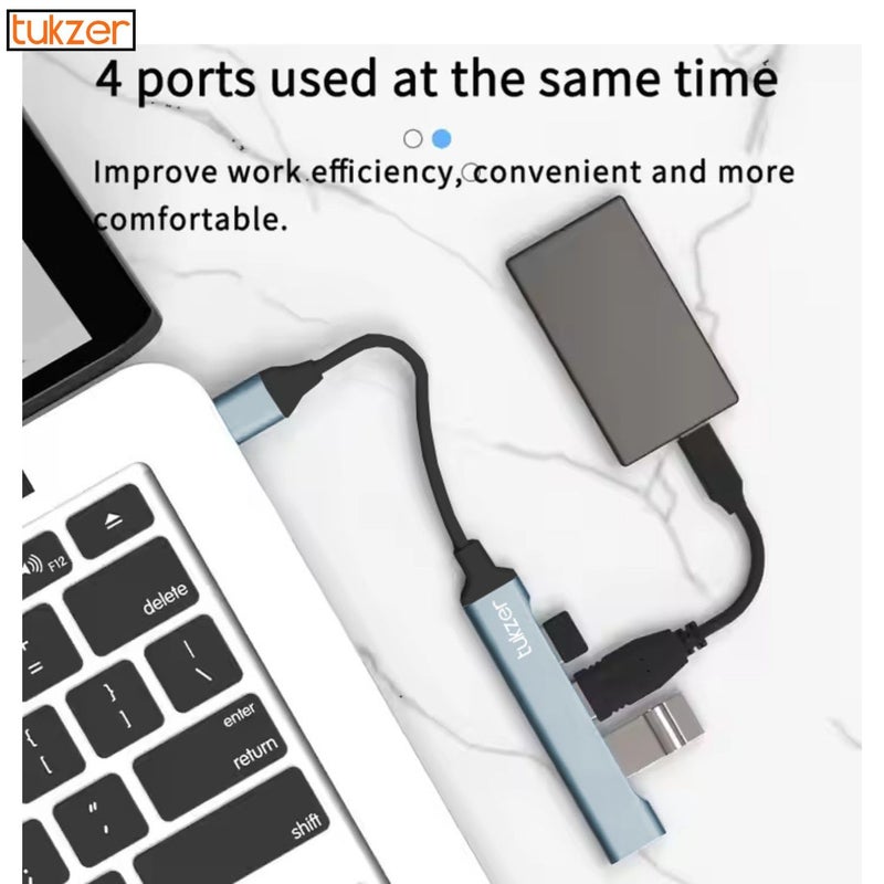tuKZer Multiport Adapter 4-in-1 USB Hub Splitter Extender, 1xUSB 3.0 & 3 x USB 2.0 Ports, 5 Gbps High Speed Data Transfer, Universally Compatible with All USB, PC, Laptop, Hard Drive, Speaker (Grey) - Image 3